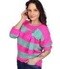 Kolorowy sweter z kokardą w paski wełna VIVIENE (Różowy || Wielokolorowy || Niebieski)
