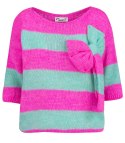 Kolorowy sweter z kokardą w paski wełna VIVIENE (Różowy || Wielokolorowy || Niebieski)