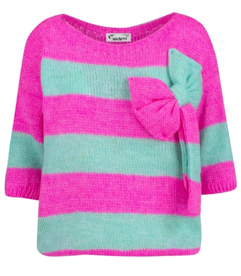 Kolorowy sweter z kokardą w paski wełna VIVIENE (Różowy || Wielokolorowy || Niebieski) Kolorowy sweter z kokardą w paski wełna VIVIENE (Różowy || Wielokolorowy || Niebieski)