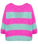 Kolorowy sweter z kokardą w paski wełna VIVIENE (Różowy || Wielokolorowy || Niebieski)