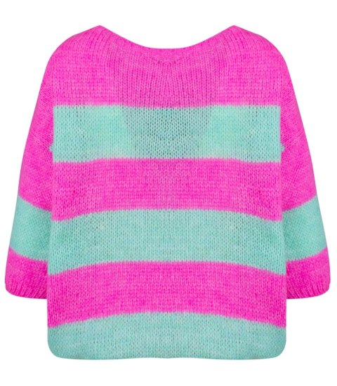 Kolorowy sweter z kokardą w paski wełna VIVIENE (Różowy || Wielokolorowy || Niebieski) Kolorowy sweter z kokardą w paski wełna VIVIENE (Różowy || Wielokolorowy || Niebieski)