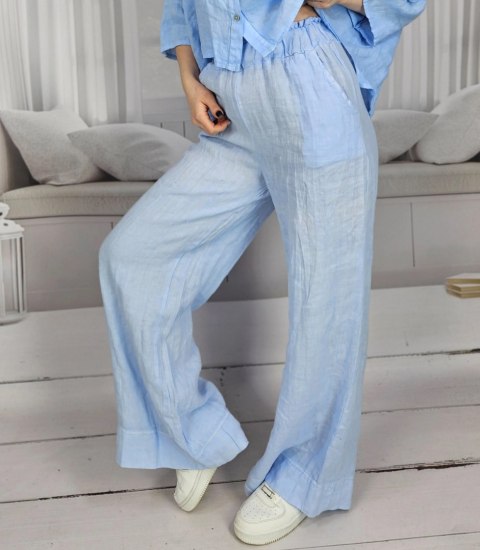 Szerokie spodnie z lnu kuloty z szeroka nogawką Eleganckie LAILA (Niebieski) Szerokie spodnie z lnu kuloty z szeroka nogawką Eleganckie LAILA (Niebieski)
