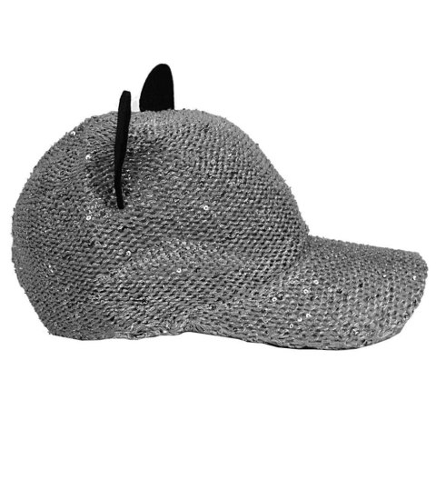 Czapka z daszkiem pleciona uszy kota cekiny (Szary) Czapka z daszkiem pleciona uszy kota cekiny (Szary)