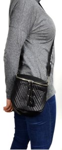 Duża torebka miejska pikowana crossbody biodrówka nerka Pasek (Czarny)