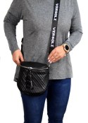 Duża torebka miejska pikowana crossbody biodrówka nerka Pasek (Czarny)