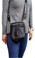Duża torebka miejska pikowana crossbody biodrówka nerka Pasek (Czarny)