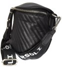 Duża torebka miejska pikowana crossbody biodrówka nerka Pasek (Czarny)