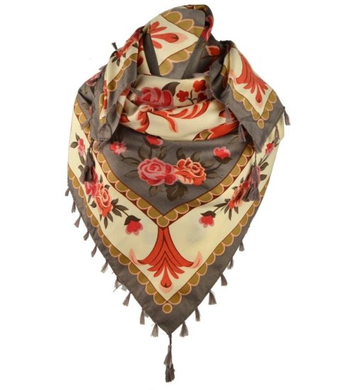 Piękna barwna chusta w kwiaty FOLK style (Brązowy) Piękna barwna chusta w kwiaty FOLK style (Brązowy)