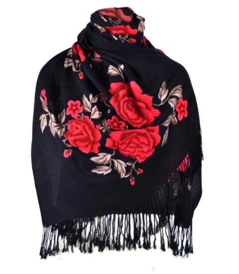 Piękny miękki elegancki szal w róże wzór folk (Wielokolorowy) Piękny miękki elegancki szal w róże wzór folk (Wielokolorowy)