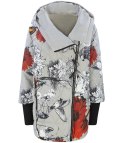 Asymetryczna przejściowa KURTKA print KWIATY (Szary) 7XL (54)