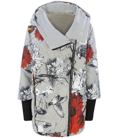Asymetryczna przejściowa KURTKA print KWIATY (Szary) 7XL (54) Asymetryczna przejściowa KURTKA print KWIATY (Szary) 7XL (54)