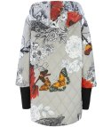 Asymetryczna przejściowa KURTKA print KWIATY (Szary) 7XL (54)