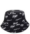 Dwustronny Kapelusz turystyczny BUCKET HAT napisy (Czarny)
