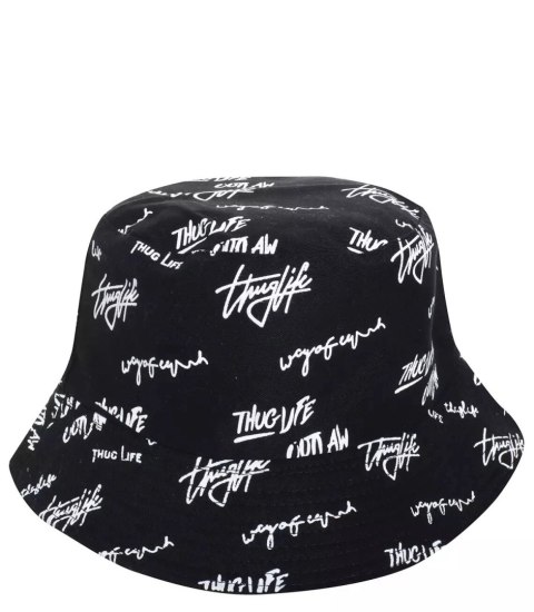 Dwustronny Kapelusz turystyczny BUCKET HAT napisy (Czarny)