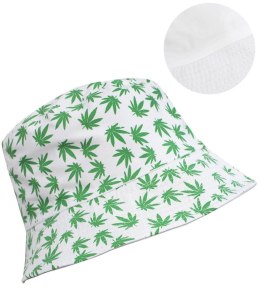 Dwustronny kapelusz BUCKET HAT print listki (Biały)