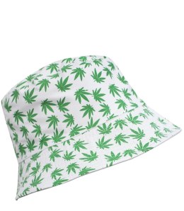 Dwustronny kapelusz BUCKET HAT print listki (Biały)