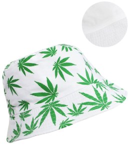 Dwustronny kapelusz BUCKET HAT print listki (Biały)