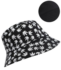 Dwustronny kapelusz BUCKET HAT print listki (Czarny)
