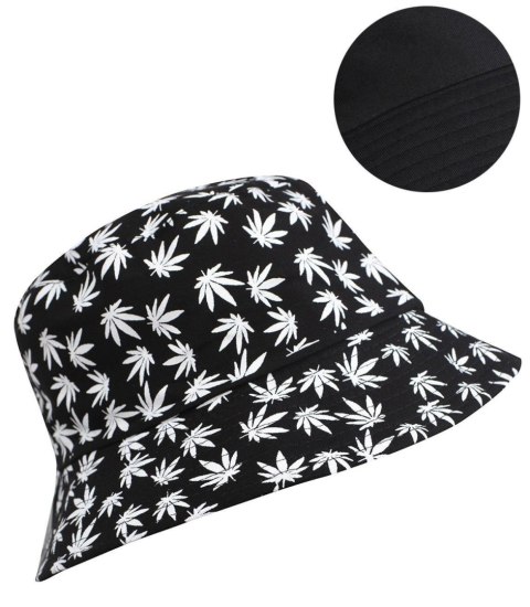 Dwustronny kapelusz BUCKET HAT print listki (Czarny) Dwustronny kapelusz BUCKET HAT print listki (Czarny)