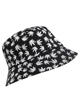 Dwustronny kapelusz BUCKET HAT print listki (Czarny)