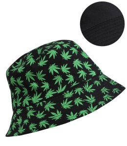 Dwustronny kapelusz BUCKET HAT print listki (Czarny)