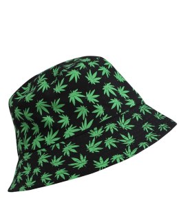 Dwustronny kapelusz BUCKET HAT print listki (Czarny)