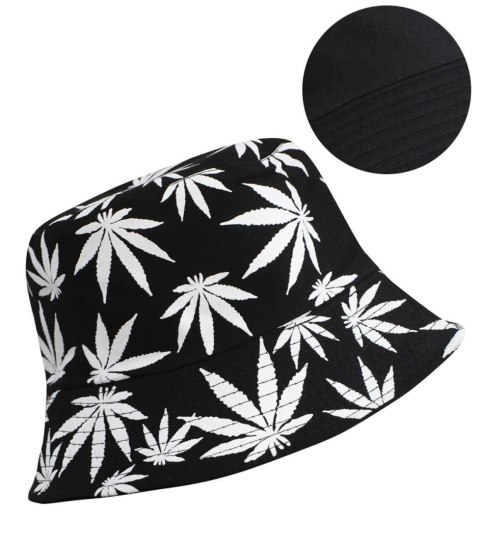 Dwustronny kapelusz BUCKET HAT print listki (Szary)