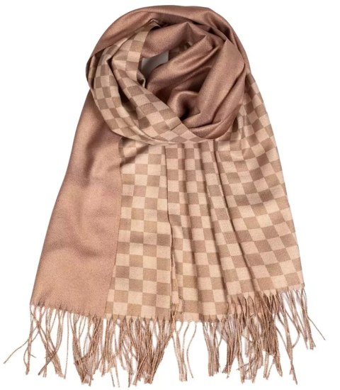 Błyszczący szal szalik złota nitka Miękki Dwustronny Elegancki SZACHOWNICA (Beżowy) Błyszczący szal szalik złota nitka Miękki Dwustronny Elegancki SZACHOWNICA (Beżowy)