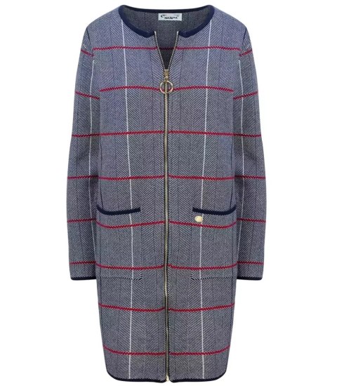 Ciepły długi Sweter Kardigan w jodełkę Elegancki (Niebieski) Ciepły długi Sweter Kardigan w jodełkę Elegancki (Niebieski)
