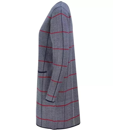 Ciepły długi Sweter Kardigan w jodełkę Elegancki (Niebieski) Ciepły długi Sweter Kardigan w jodełkę Elegancki (Niebieski)