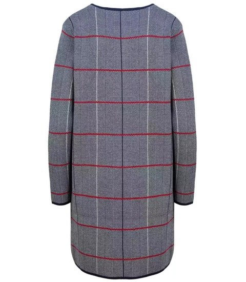 Ciepły długi Sweter Kardigan w jodełkę Elegancki (Niebieski) Ciepły długi Sweter Kardigan w jodełkę Elegancki (Niebieski)
