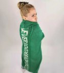 Długi kardigan Sweter z wełną Ciepły Napis NEVER LOOK BACK (Zielony) L (40)
