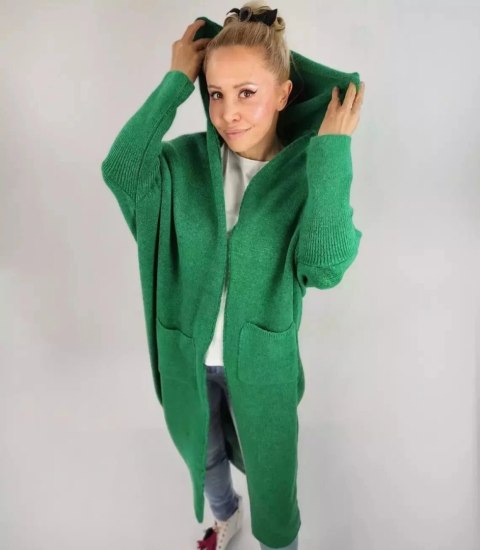 Długi kardigan Sweter z wełną Ciepły Napis NEVER LOOK BACK (Zielony) L (40) Długi kardigan Sweter z wełną Ciepły Napis NEVER LOOK BACK (Zielony) L (40)
