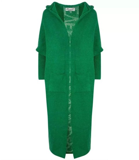 Długi kardigan Sweter z wełną Ciepły Napis NEVER LOOK BACK (Zielony) L (40) Długi kardigan Sweter z wełną Ciepły Napis NEVER LOOK BACK (Zielony) L (40)