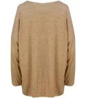 Cienki sweter oversize serek z misiem (Beżowy)