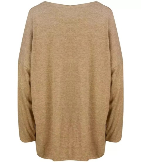 Cienki sweter oversize serek z misiem (Beżowy) Cienki sweter oversize serek z misiem (Beżowy)