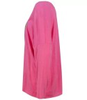 Cienki sweter oversize serek z misiem (Różowy)