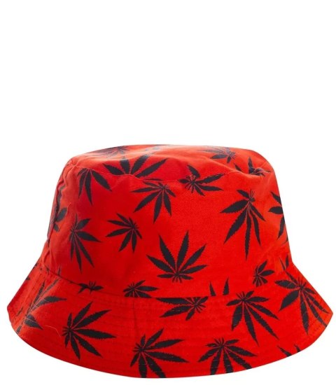 Dwustronny kapelusz BUCKET HAT print listki (Czerwony)