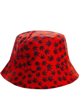 Dwustronny kapelusz BUCKET HAT print listki (Czerwony)