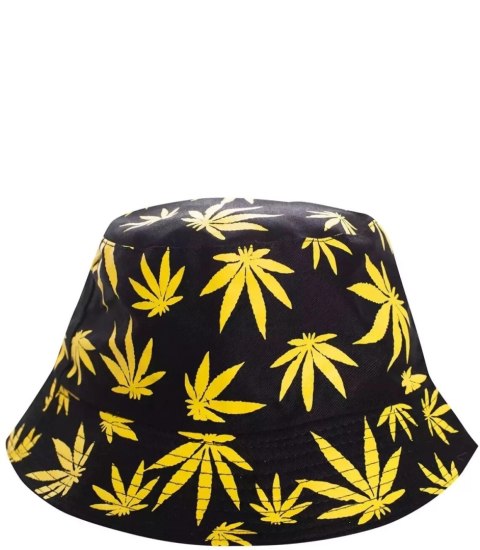 Dwustronny kapelusz BUCKET HAT print listki (Żółty)