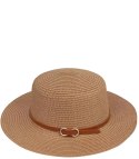 Kapelusz słomkowy damski z rafii z paskiem klasyka (Brązowy)
