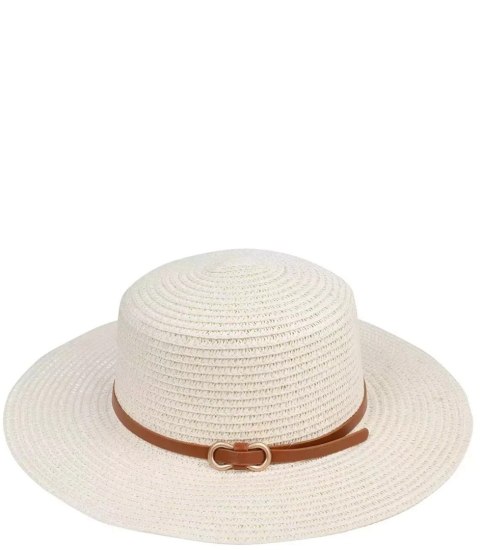 Kapelusz słomkowy damski z rafii z paskiem klasyka (Ecru)