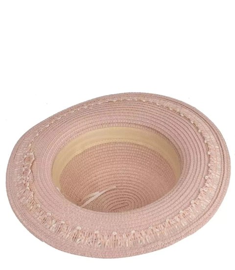Pleciony kapelusz słomkowy z rafii ze sznurkiem (Różowy)