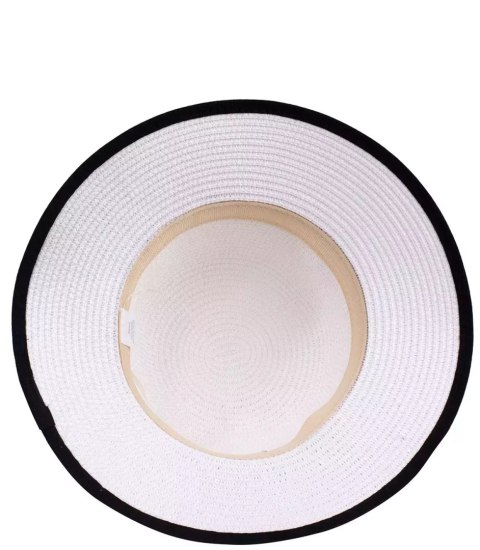 Słomkowy kapelusz damski z rafii z czarną lamówką (Biały)
