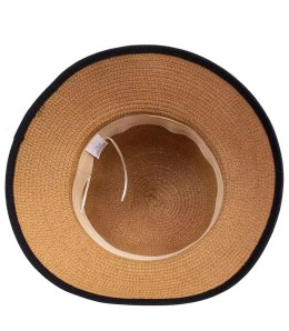 Słomkowy kapelusz damski z rafii z czarną lamówką (Brązowy)