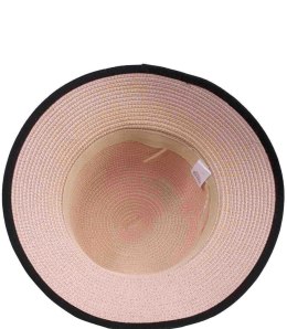 Słomkowy kapelusz damski z rafii z czarną lamówką (Różowy)