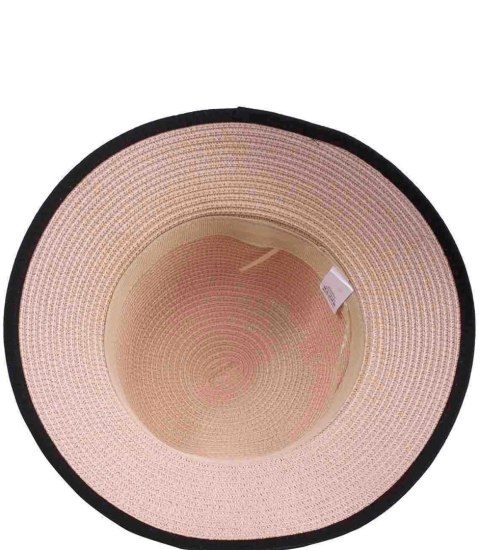 Słomkowy kapelusz damski z rafii z czarną lamówką (Różowy)
