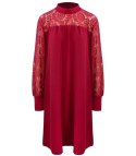 Sukienka Trapezowa Koronka Midi Damska Elegancka (Bordowy)