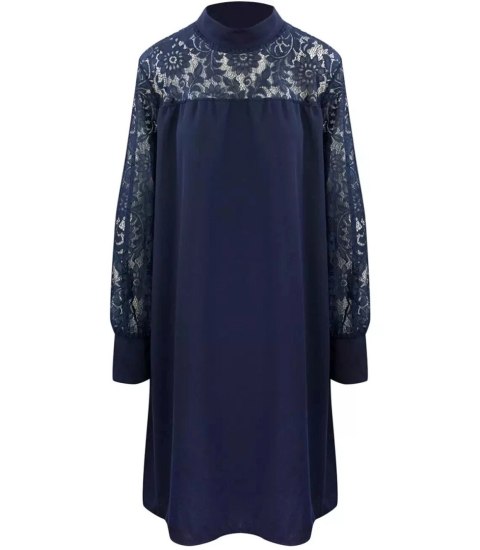 Sukienka Trapezowa Koronka Midi Damska Elegancka (Granatowy) Sukienka Trapezowa Koronka Midi Damska Elegancka (Granatowy)