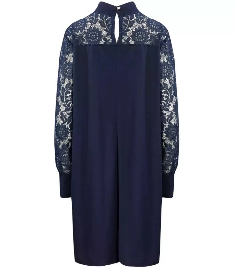 Sukienka Trapezowa Koronka Midi Damska Elegancka (Granatowy) Sukienka Trapezowa Koronka Midi Damska Elegancka (Granatowy)